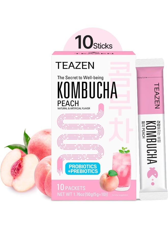 Teazen Kombucha Peach Probiotics - 10 Sticks - Image 1